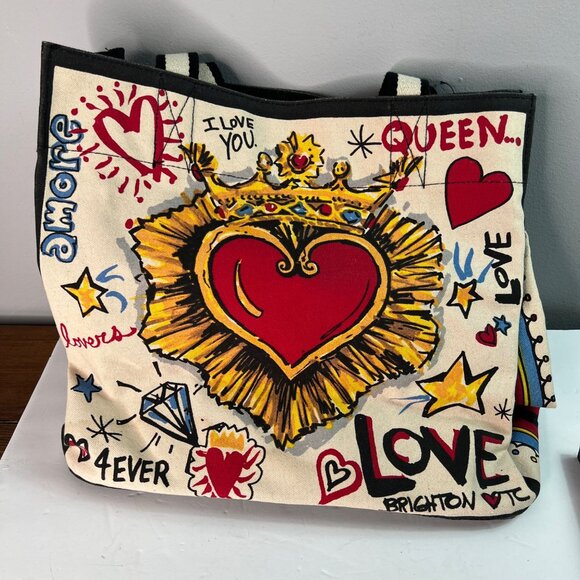 Brighton Queen Of Love Tote Bag With Heart Design & Bold Colors Purse Cards - Picture 6 of 16